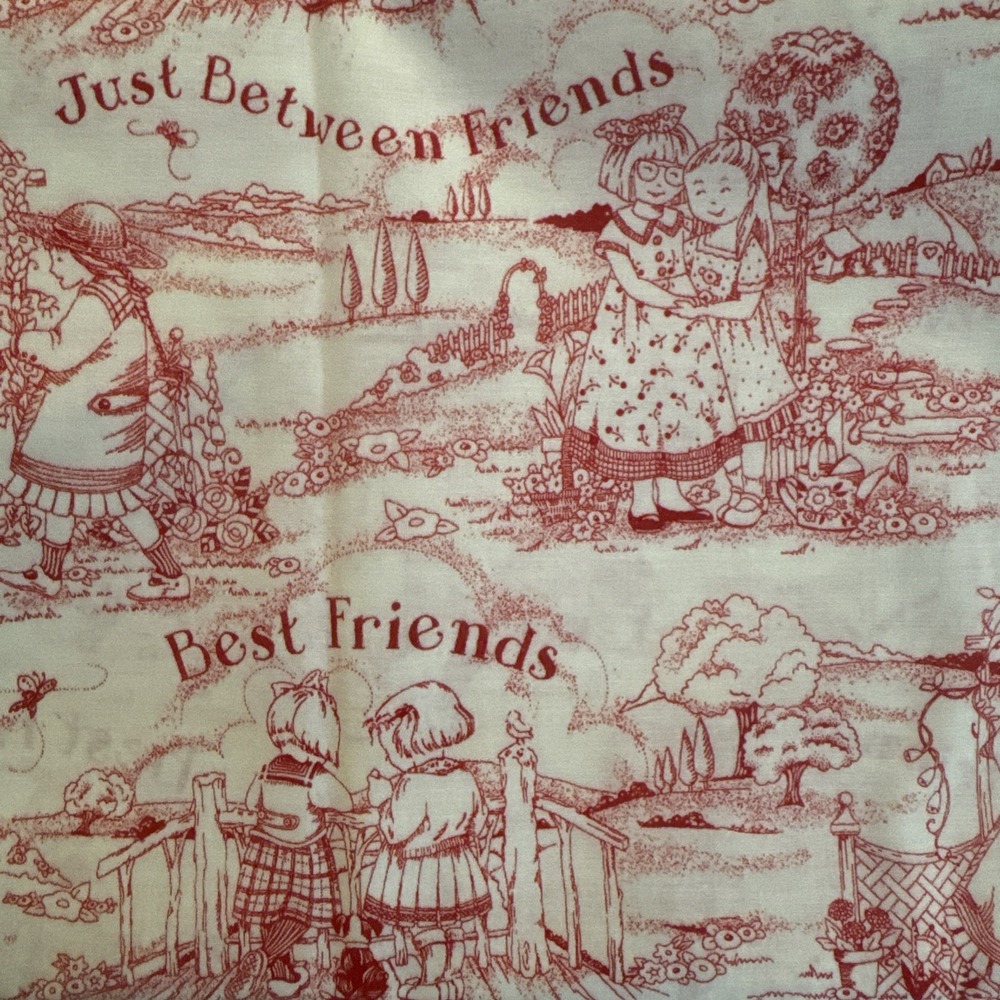 Mary Engelbreit 2003 QT Cranston Best Friends Cotton Fabric Half Yard Red White